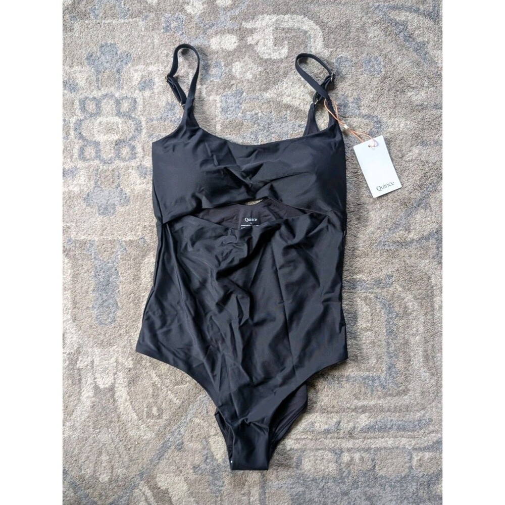 Quince Italian Cut Out One Piece Swimsuit Black Size XL NEW